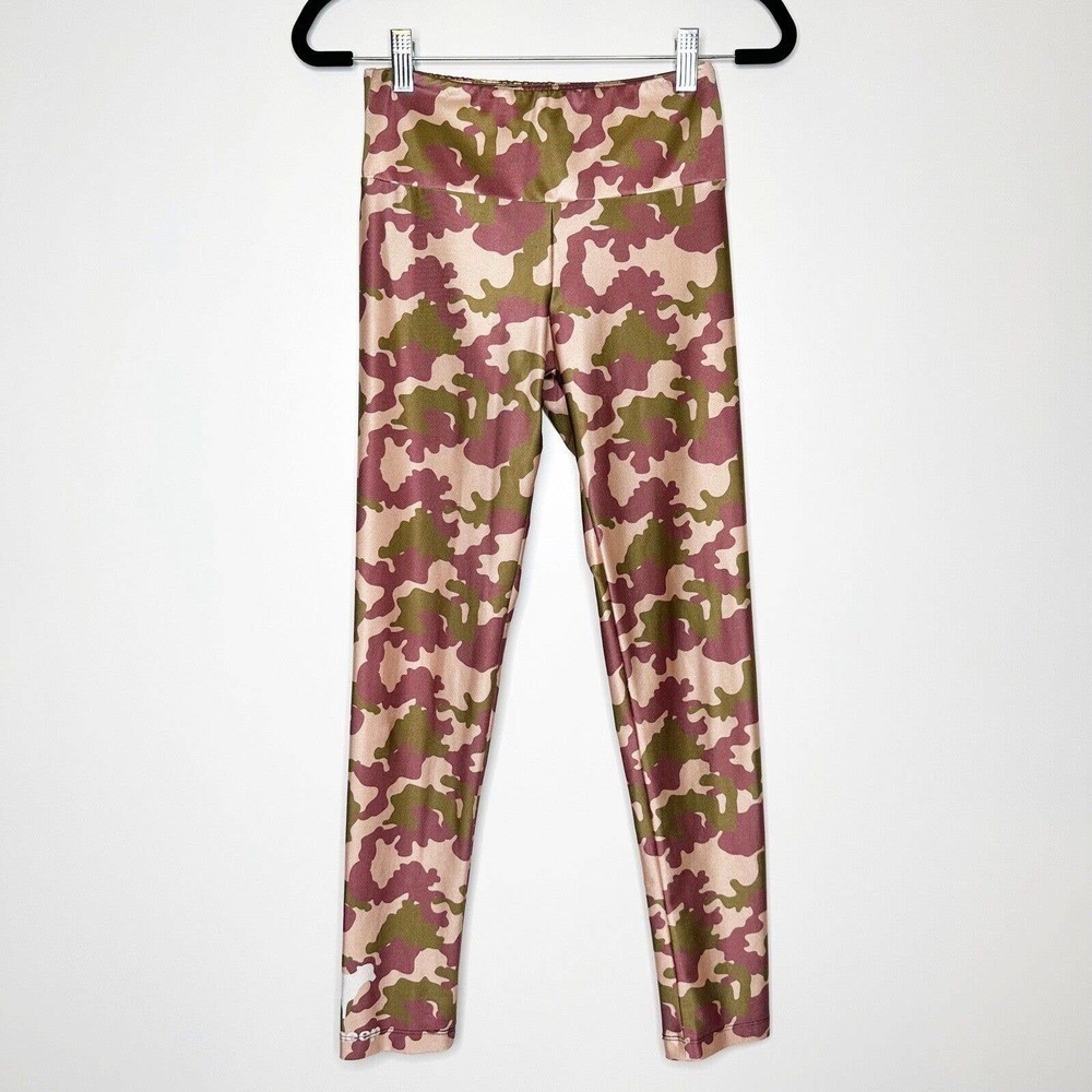 Goldsheep Camo Leggings Women's Athletic Pants Burgundy Green Size S